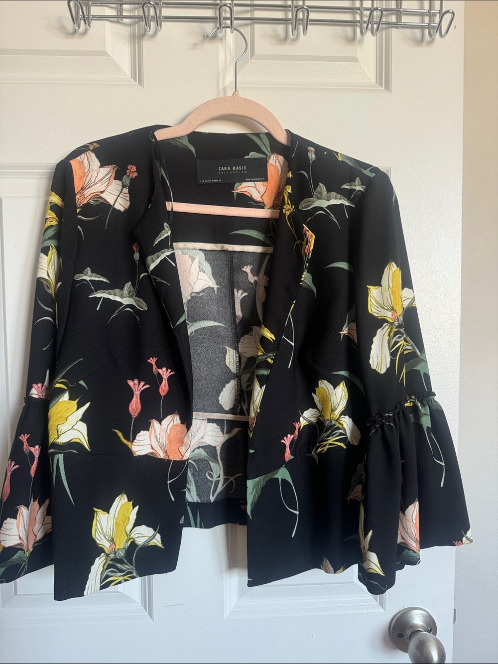 Zara Black Blazer with Yellow & Pink Floral Print